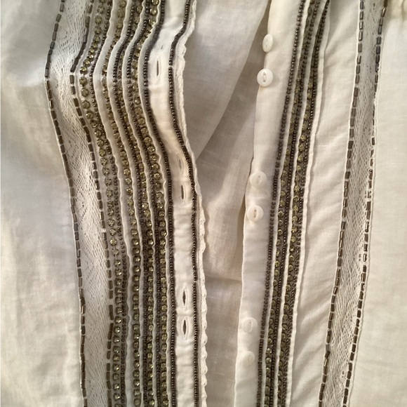 White Linen/Cotton Button-Up Shirt with Embellishments - Picture 8 of 10
